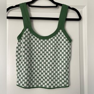 Abercrombie sweater tank top, knit green and white checked, size xs